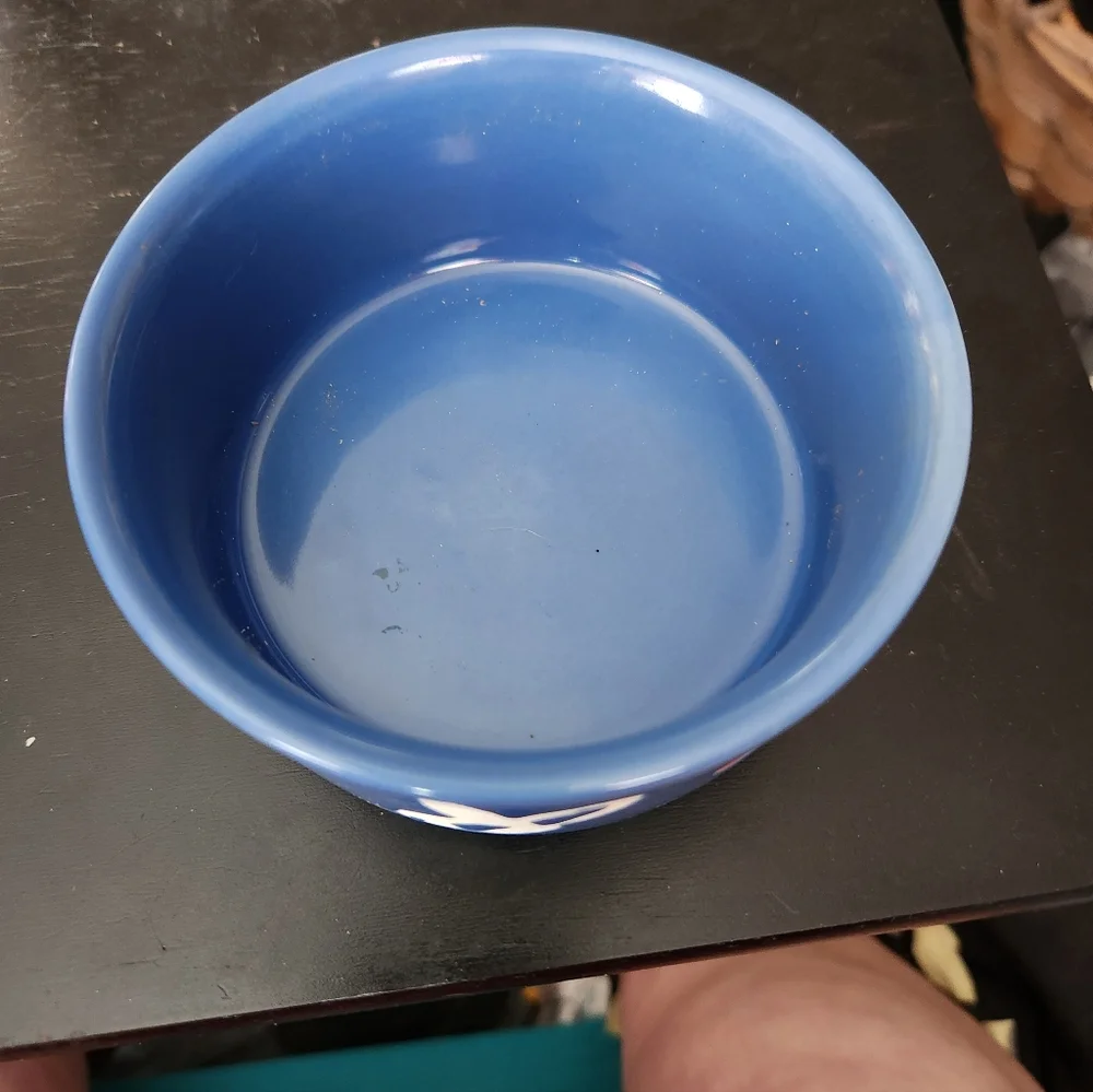 Blue Ceramic Bowl with White Rabbit Design